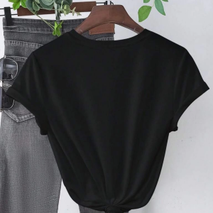 Kadın Kalp Baskılı T-Shirt Kısa Kol Bisiklet Yaka Oversize Tişört – Siyah