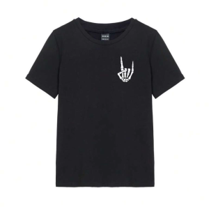 Kadın Baskılı T-Shirt Kısa Kol Bisiklet Yaka Oversize Rahat Kalıp Tişört – Siyah