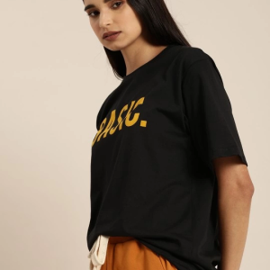Kadın Kısa Kol Yazlık Tişört Bisiklet Yaka BASIC Baskılı T-Shirt – Siyah