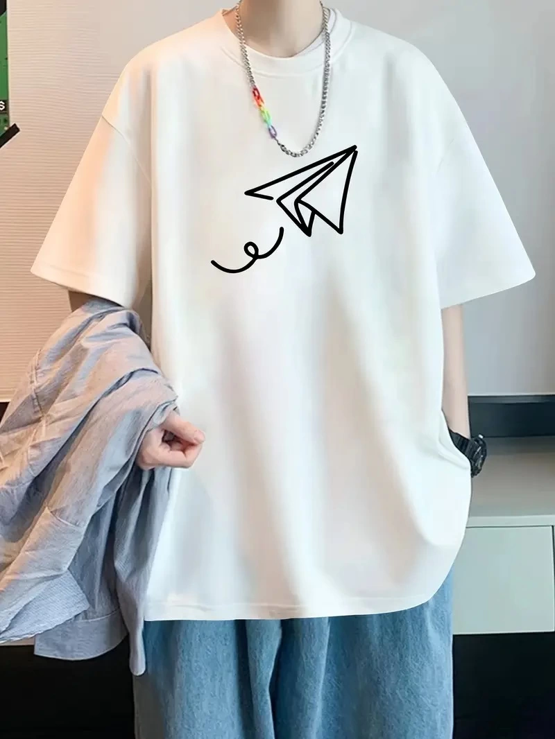 Erkek Kısa Kol Yazlık Tişört Bisiklet Yaka Baskılı Oversize T-Shirt – Beyaz