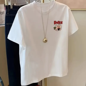 Erkek T-Shirt Oversize Kısa kol Tişört Popeye Baskılı – Beyaz