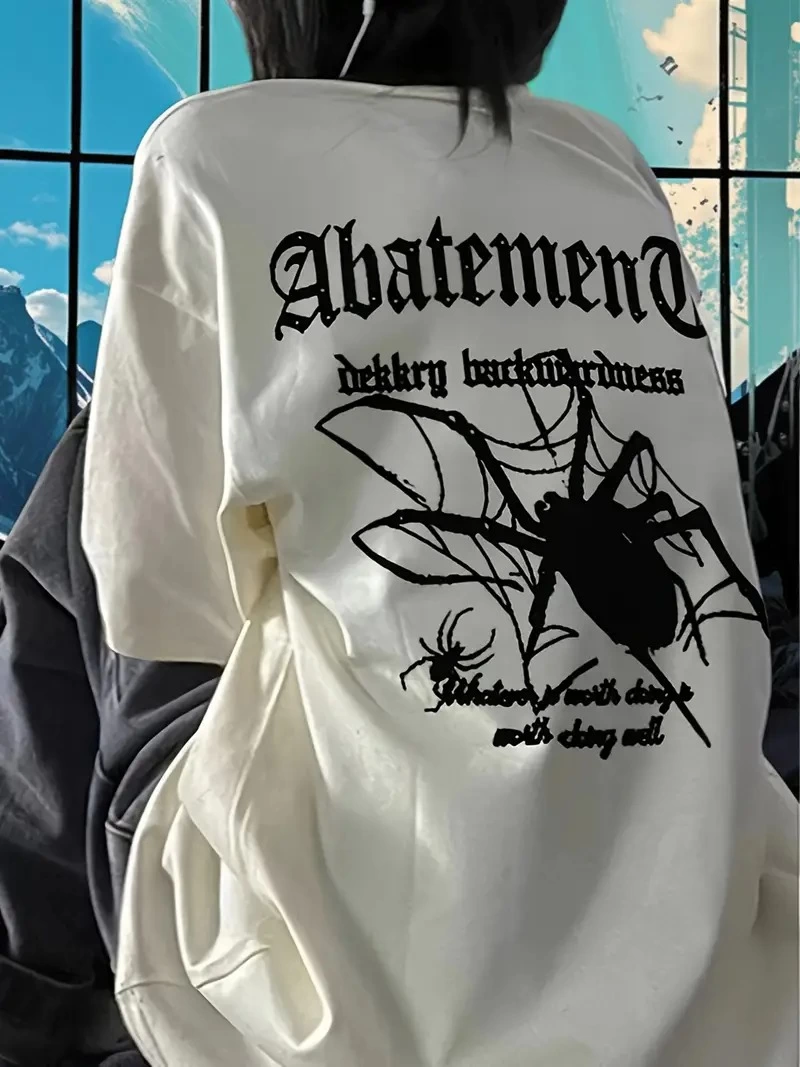 Kadın Tişört Örümcek Baskılı Bisiklet Yaka T-shirt – Beyaz