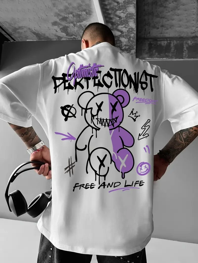 Erkek Tişört Baskılı Bisiklet Yaka Kısa kol t-shirt – Beyaz