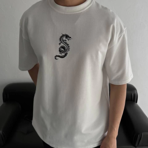 Erkek Ön ve Arka Baskılı T-Shirt Kısa Kol Bisiklet Yaka Regular Fit Tişört – Beyaz