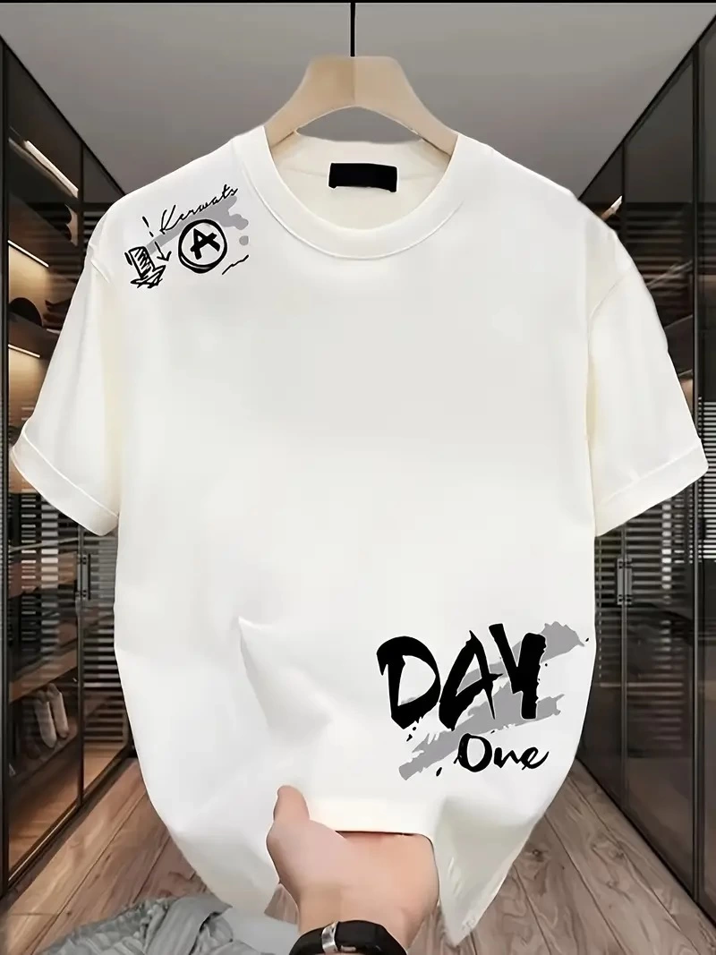 Kadın Kısa Kol Yazlık Tişört Bisiklet Yaka Baskılı Oversize T-Shirt – Beyaz