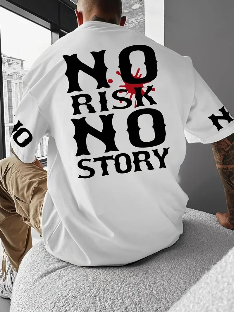 ERKEK T-Shirt No Risk No Story Baskılı Bisiklet Yaka Tişört – Beyaz
