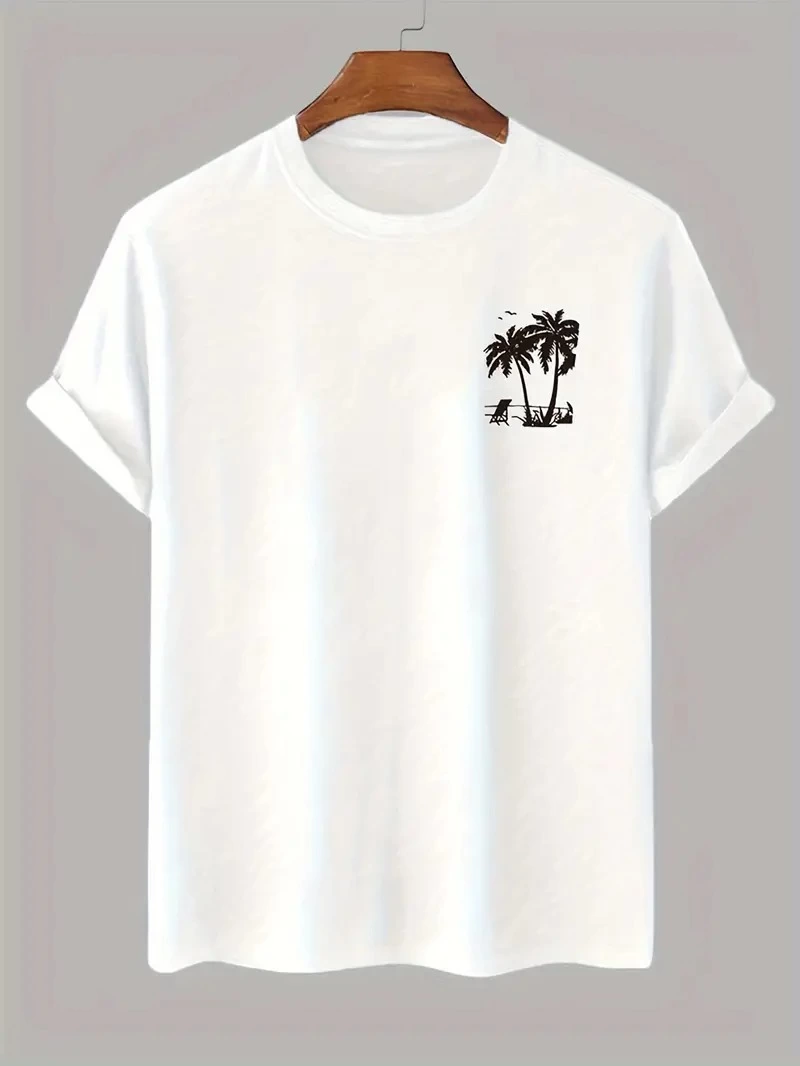 Erkek Tişört Palmiye Baskılı Bisiklet Yaka Kısa Kol T-Shirt – Beyaz