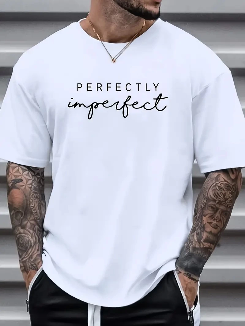 Erkek PERFECTLY Baskılı Tişört Bisiklet yaka yazlık Kısa Kol t-shirt – Beyaz