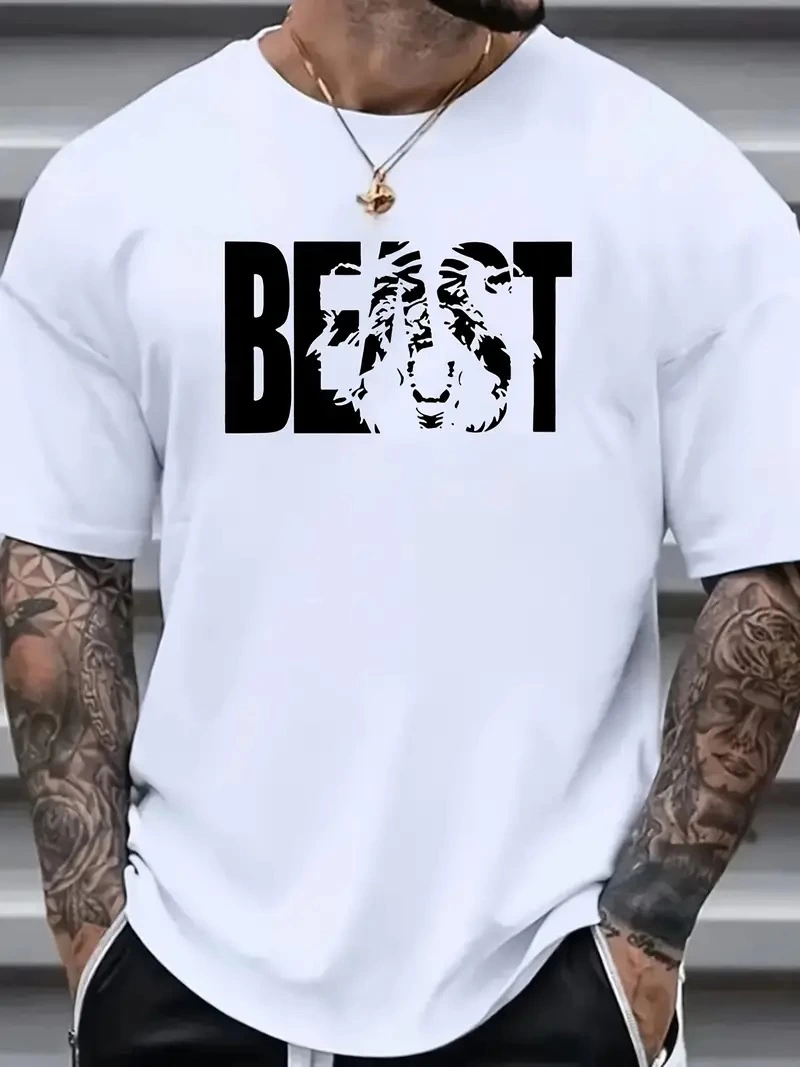 Erkek Baskılı Tişört Kısa Kol Bisiklet Yaka Oversize T-Shirt – Beyaz