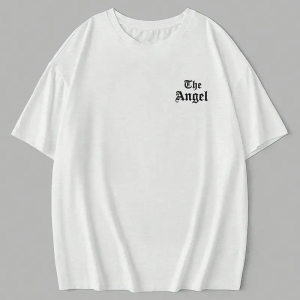 Kadın Kısa Kol Tişört Bisiklet Yaka Angel Melek Kanadı Baskılı T-Shirt – Beyaz