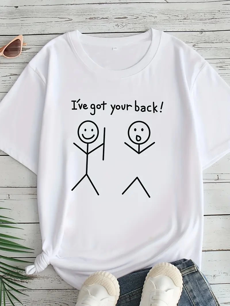 Kadın T-Sirt “I’ve Got Your Back” Baskılı Kısa kol Tişört – Beyaz
