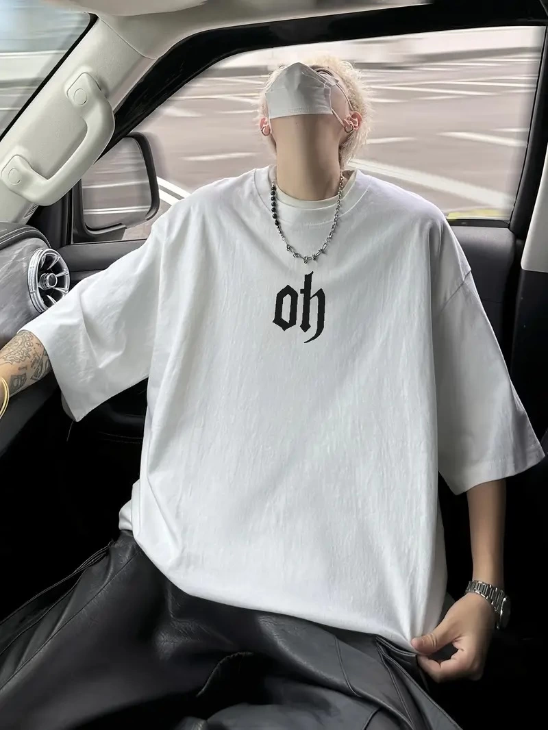 Erkek Kısa Kol Yazlık Tişört Bisiklet Yaka Baskılı Oversize T-Shirt – Beyaz