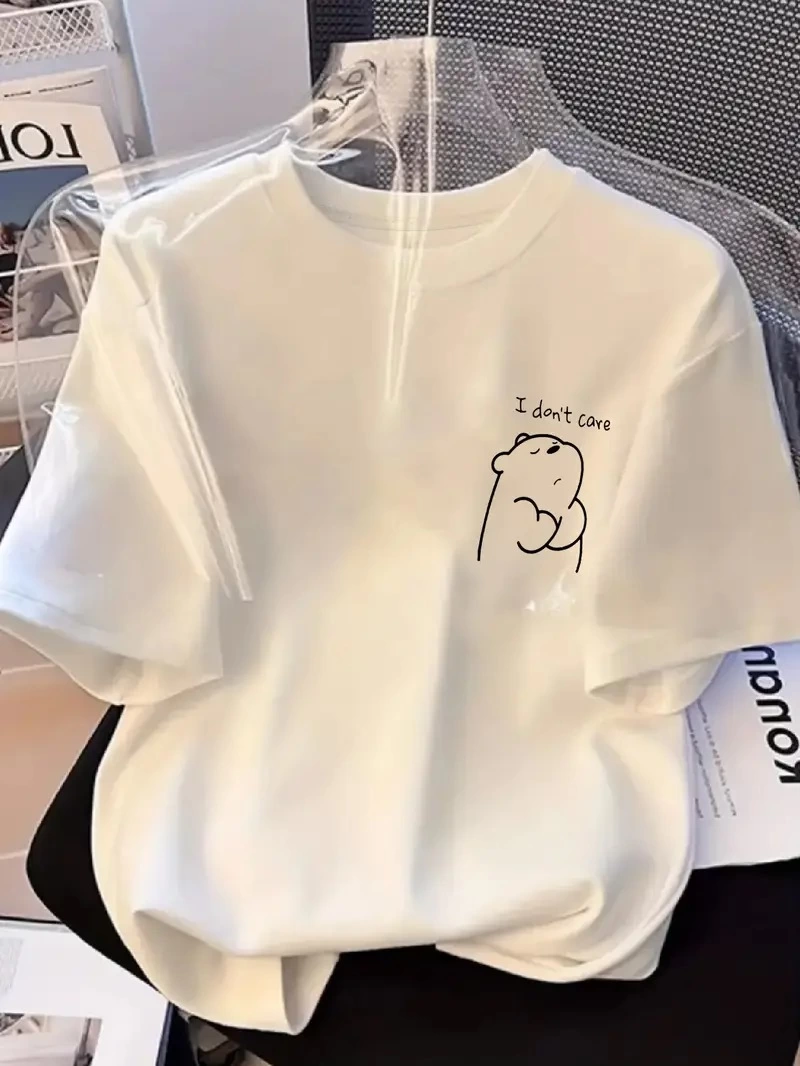 Kadın T-Shirt Kısa Kollu, “Umrumda Değil” Baskılı tişört – Beyaz