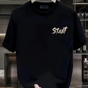 Erkek Kısa Kol Yazlık Tişört Bisiklet Yaka Baskılı Oversize T-Shirt – Siyah