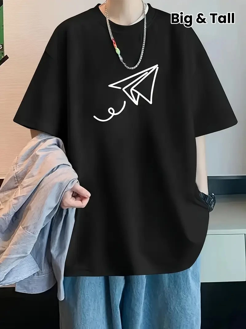 Erkek Kısa Kol Yazlık Tişört Bisiklet Yaka Baskılı Oversize T-Shirt – Siyah