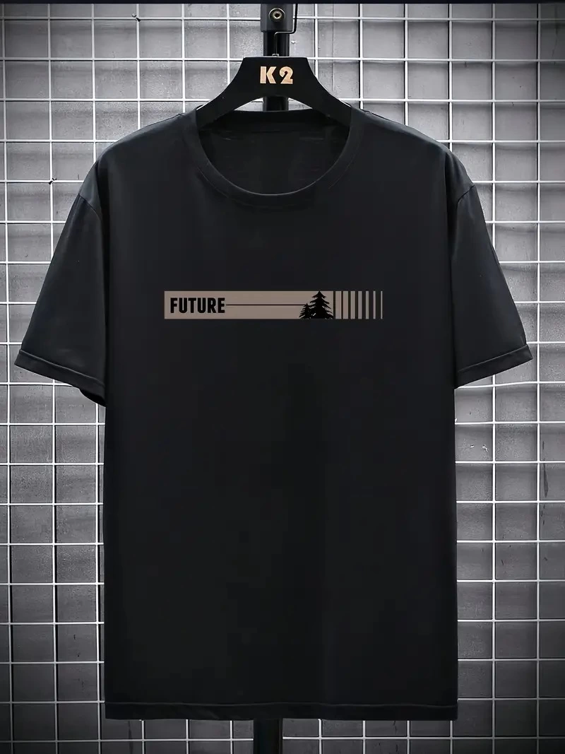 Erkek Tişört FUTRE Baskılı Kısa Kol Bisiklet Yaka T-shirt – Siyah