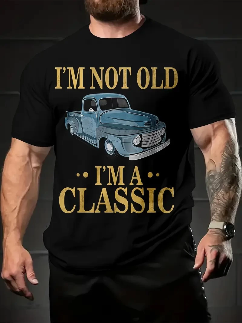 Erkek Tişört Araba Baskılı Kısa kol t-shirt – Siyah