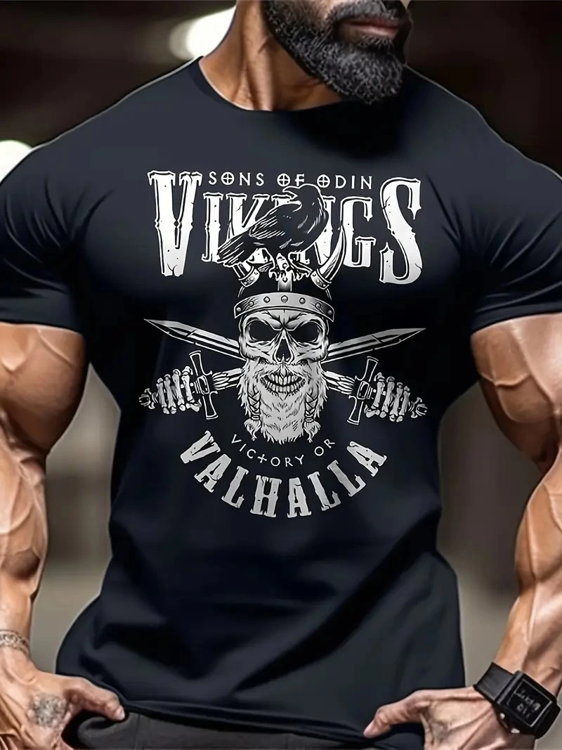 Erkek Ön ve Arka Baskılı T-Shirt Kısa Kol Bisiklet Yaka Regular Fit Tişört – Siyah