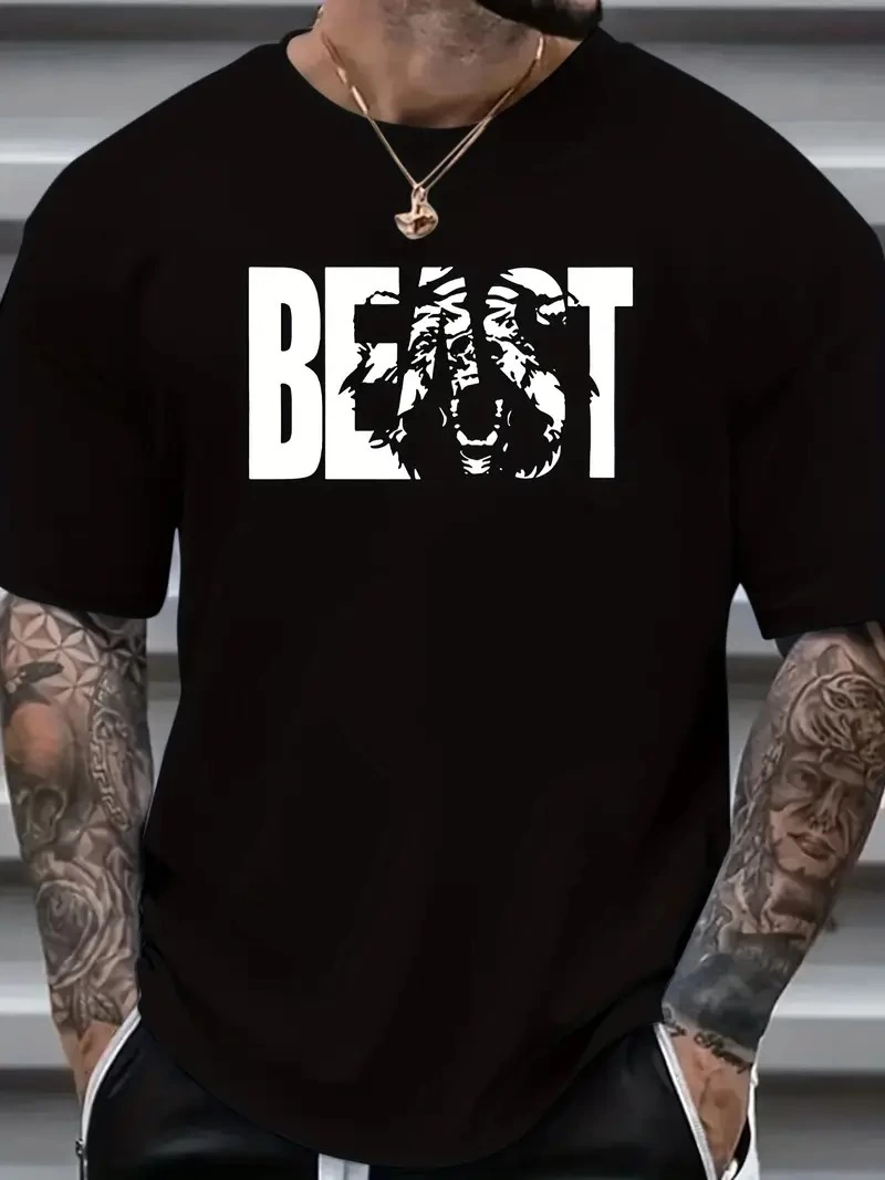 Erkek Baskılı Tişört Kısa Kol Bisiklet Yaka Oversize T-Shirt – Siyah