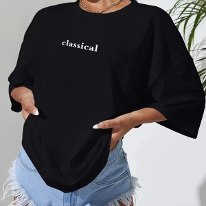 Kadın T-shirt Penye Compack Classical Baskılı Kısa kol Tişört – Siyah