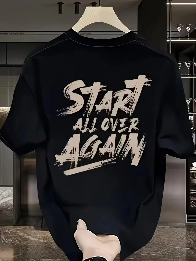 Erkek Kısa Kol Yazlık Tişört Bisiklet Yaka Baskılı Oversize T-Shirt – Siyah