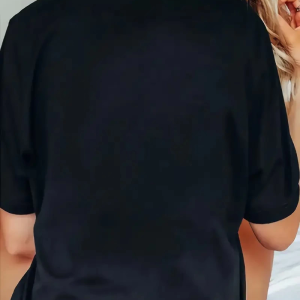 Kadın Kısa Kol Yazlık Tişört Bisiklet Yaka Baskılı Oversize T-Shirt – Siyah