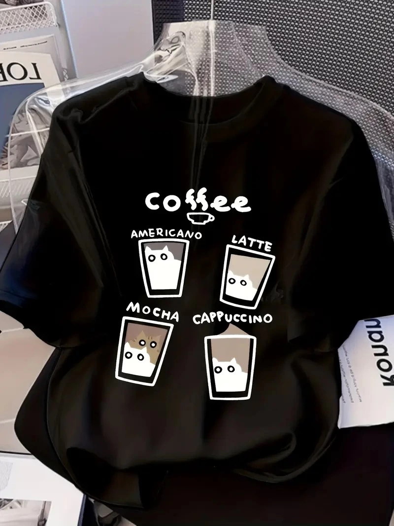 Kadın Kısa Kol Yazlık Tişört Bisiklet Yaka Baskılı Oversize T-Shirt – Siyah