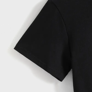 Kadın Baskılı Tişört Kısa Kol Bisiklet Yaka T-shirt – Siyah