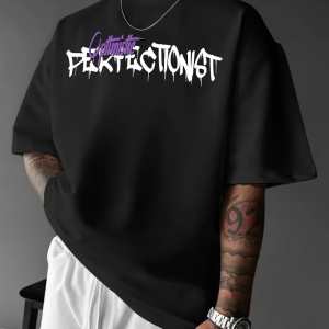 Erkek T-shirt Baskılı Bisiklet Yaka Kısa Kol Tişört – Siyah