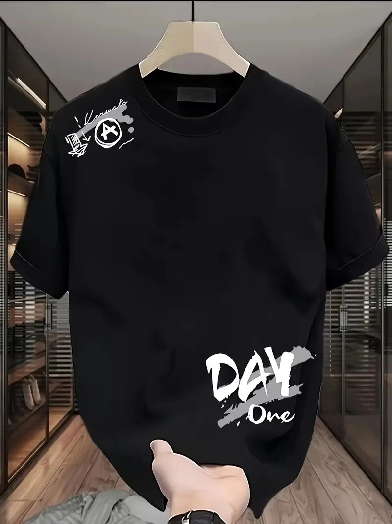 Kadın Kısa Kol Yazlık Tişört Bisiklet Yaka Baskılı Oversize T-Shirt – Siyah