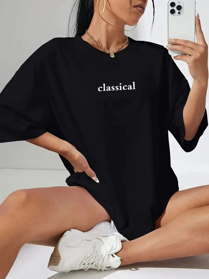 Kadın T-shirt Penye Compack Classical Baskılı Kısa kol Tişört – Siyah