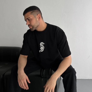 Erkek Ön ve Arka Baskılı T-Shirt Kısa Kol Bisiklet Yaka Regular Fit Tişört – Siyah