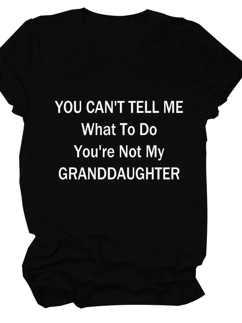 Kadın Baskılı Tişört Kısa Kol Bisiklet Yaka T-shirt – Siyah