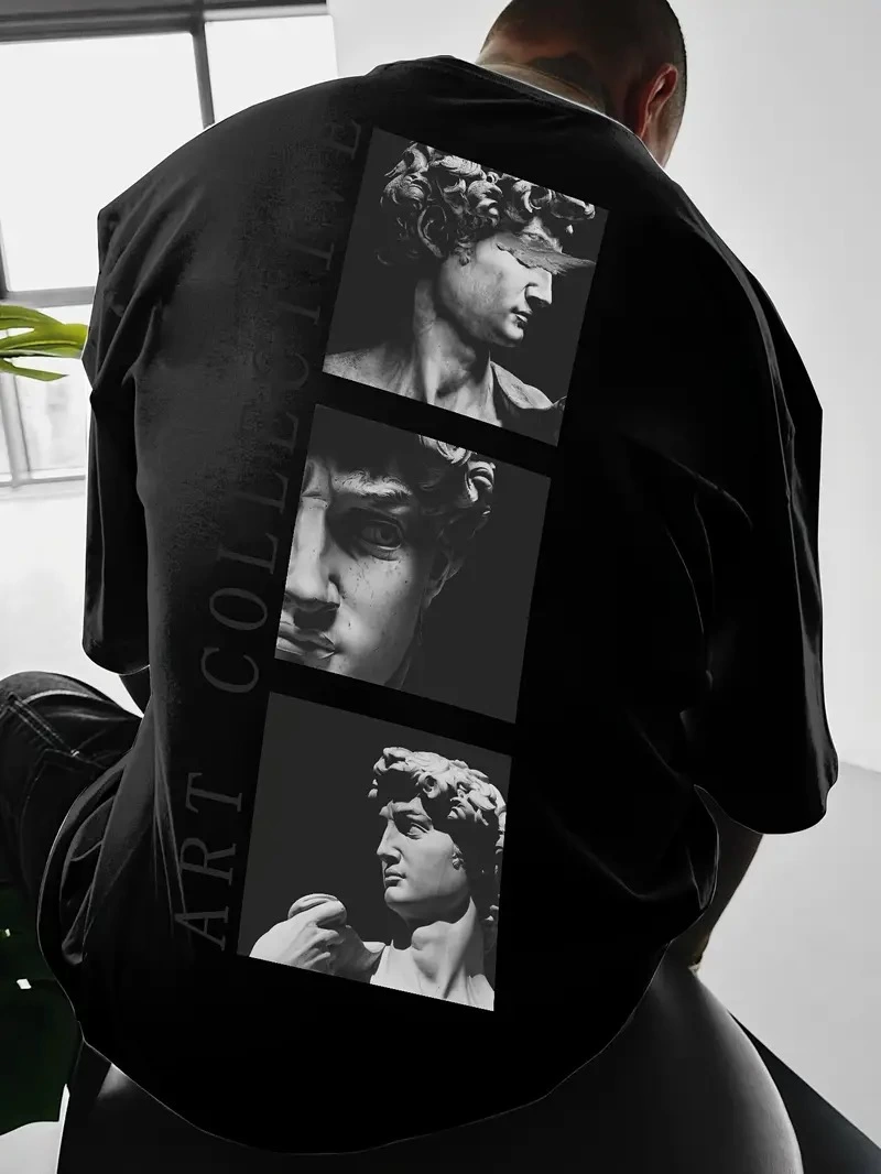 Erkek T-Shirt Sokak Stili Baskılı Kısa kol Tişört – Siyah