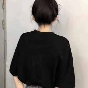 Kadın Kısa Kol Yazlık Tişört Bisiklet Yaka Baskılı Oversize T-Shirt – Siyah