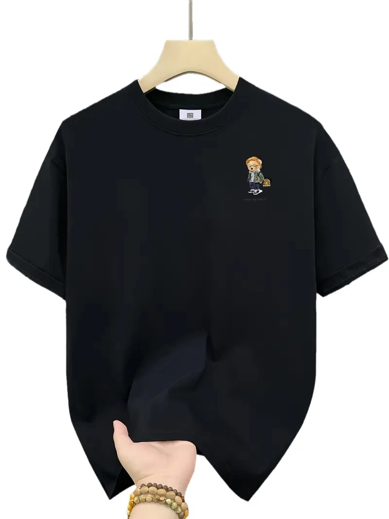 Erkek Tişört Penye Compack Gözlüklü Ayı Bisiklet Yaka Erkek T-shirt – Siyah