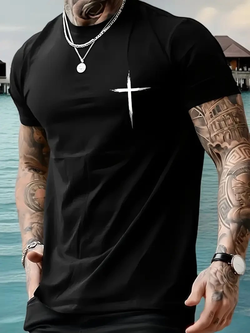 Erkek Kısa Kol Yazlık Tişört Bisiklet Yaka Baskılı Oversize T-Shirt – Siyah
