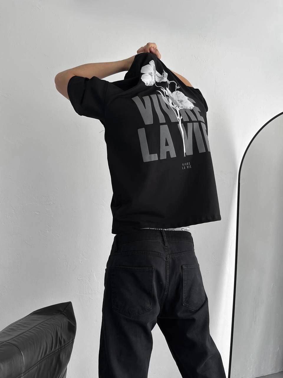 Erkek Ön ve Arka Baskılı T-Shirt Kısa Kol Bisiklet Yaka Regular Fit Tişört – Siyah