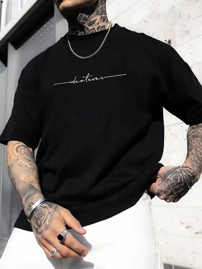Erkek Baskılı T-Shirt Kısa Kol Bisiklet Yaka Regular Fit Yazlık Tişört – Siyah