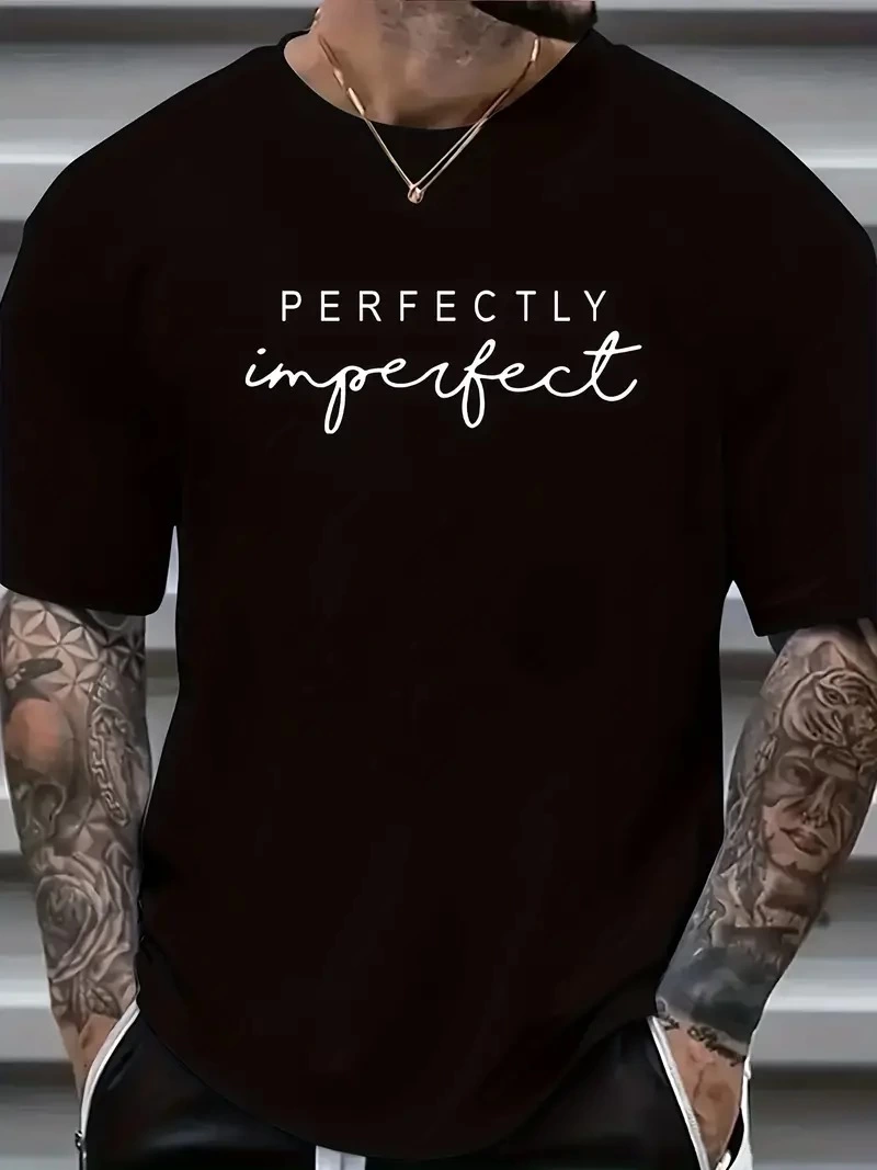 Erkek PERFECTLY Baskılı Tişört Bisiklet yaka yazlık Kısa Kol t-shirt – Siyah