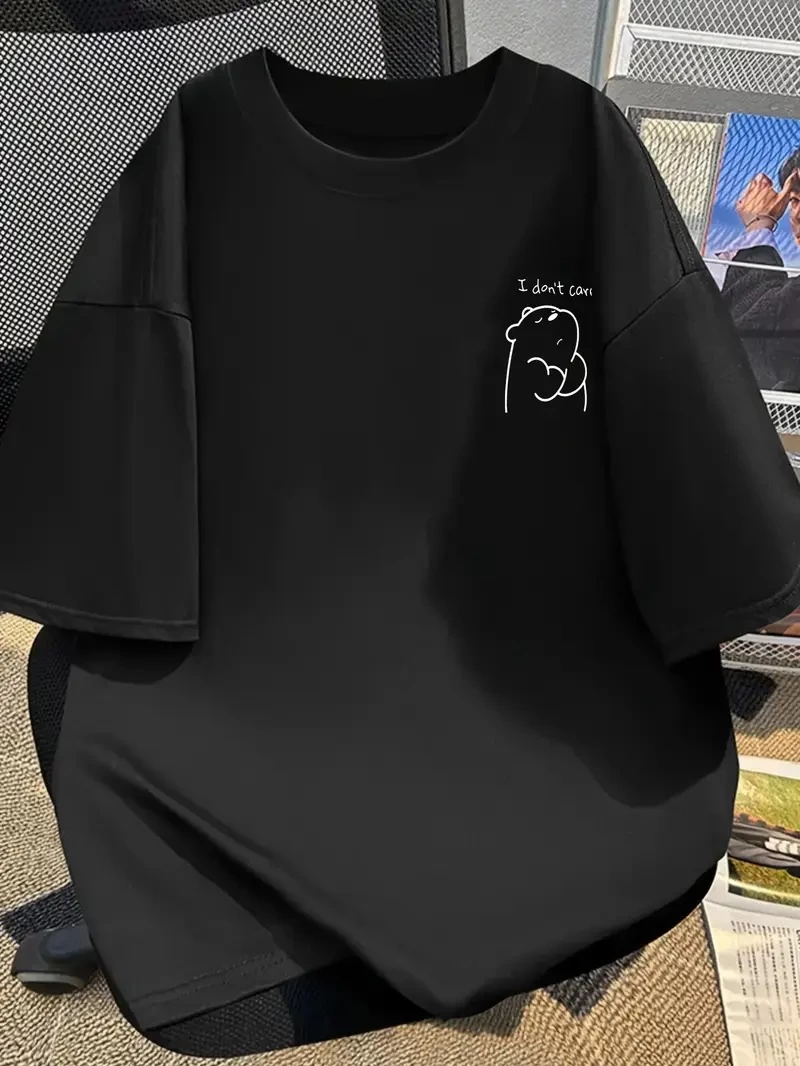 Kadın Tişört Bisiklet yaka kısa kol Eğlenceli Karikatür T-shirt – Siyah