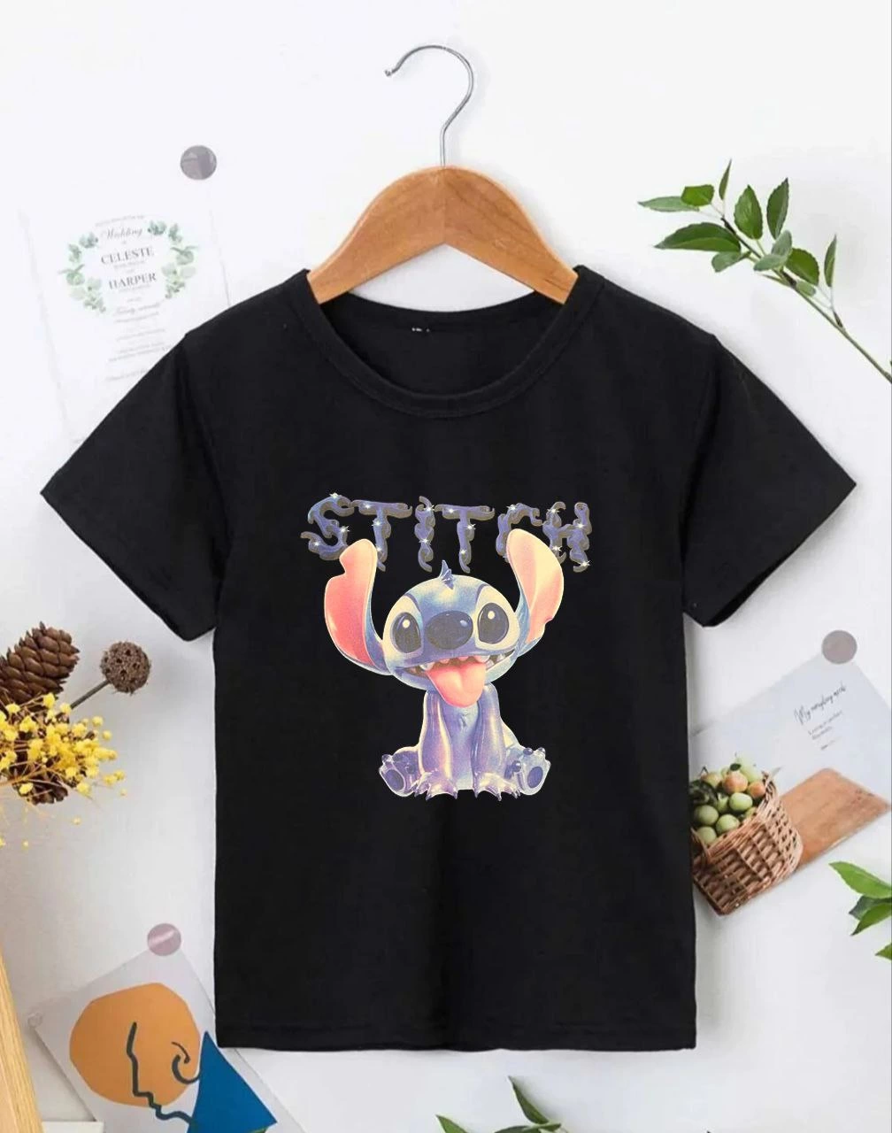 Bisiklet Yaka Kısa Kol Çocuk Baskılı T-Shirt – Siyah