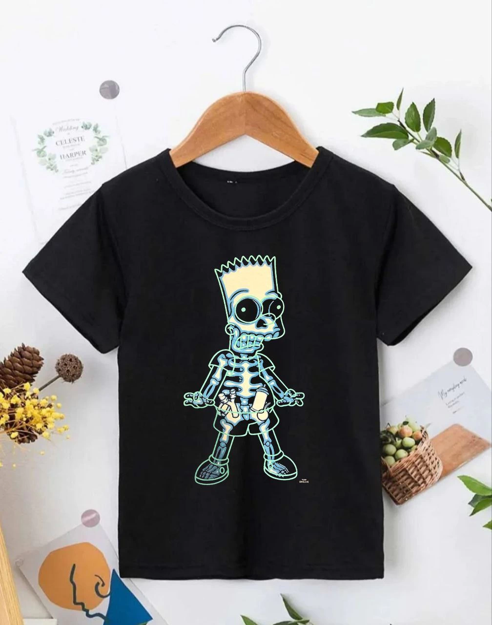 Çoçuk Bisiklet Yaka Kısa Kol Baskılı T-Shirt – Siyah