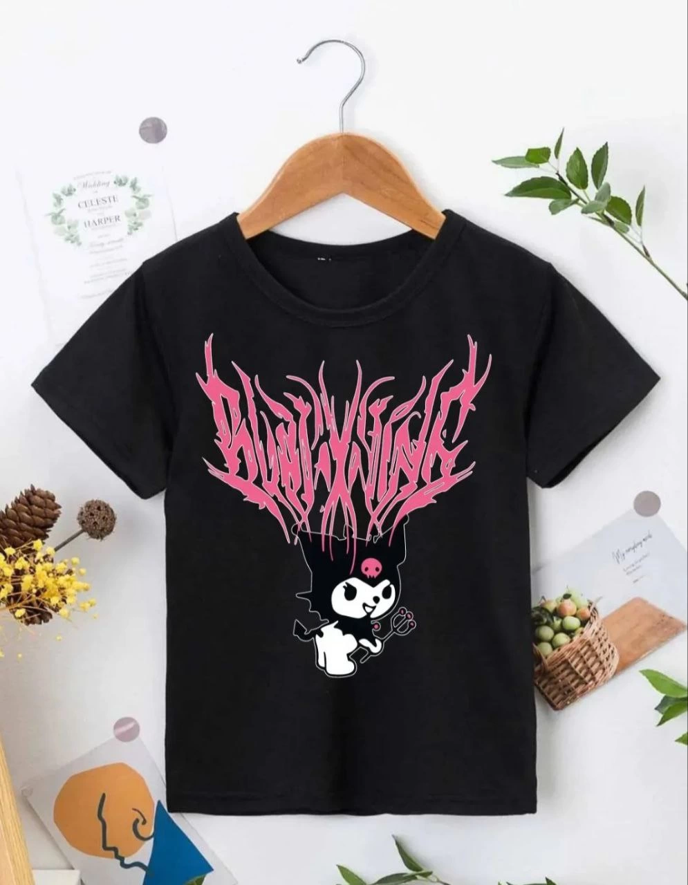 Kız Çocuk Bisiklet Yaka Baskılı T-Shirt – Siyah