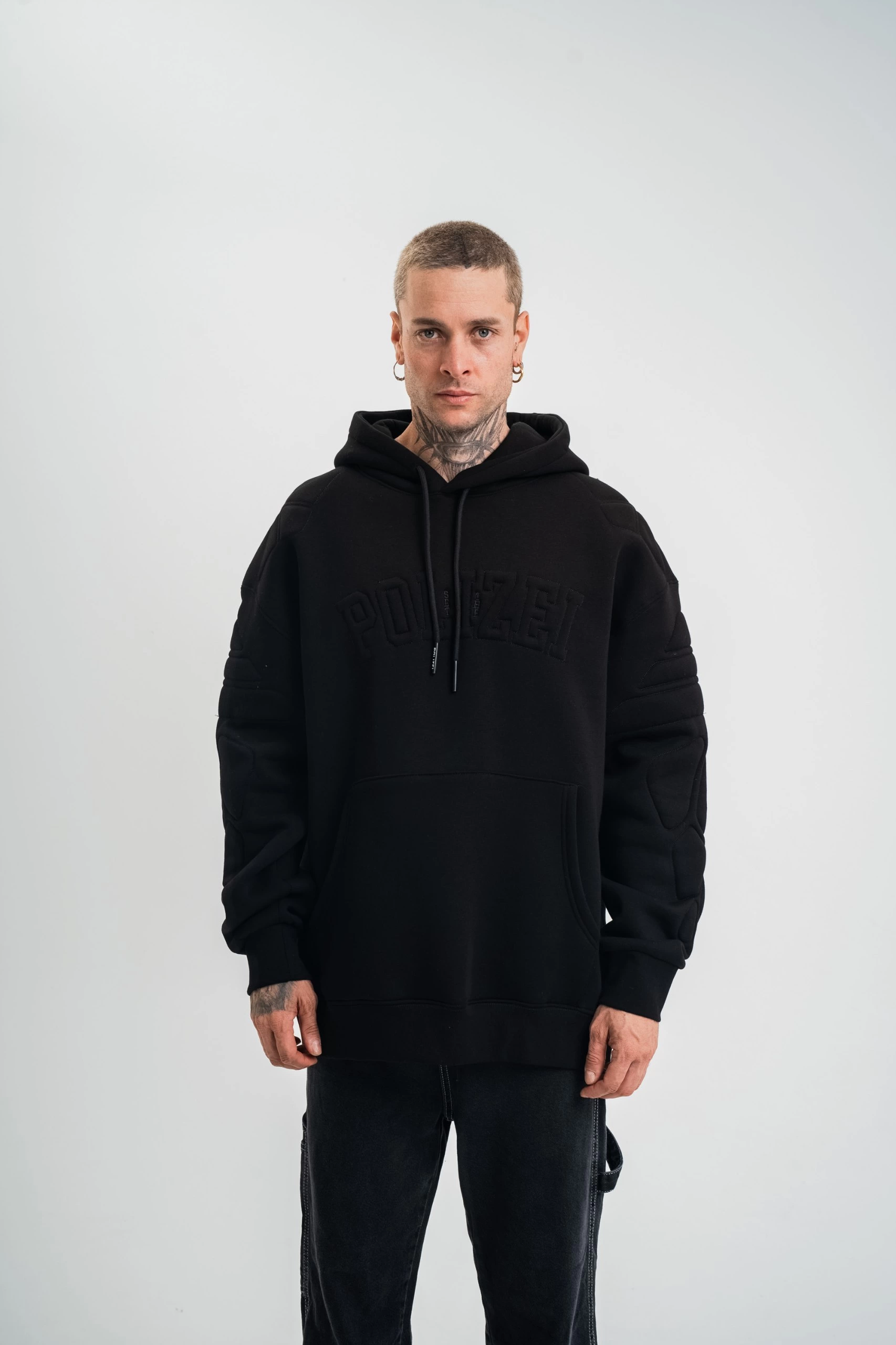 Erkek 3 İplik Pamuklu Oversize Kapüşonlu Nakışlı Hoodie SweatShirt – Siyah