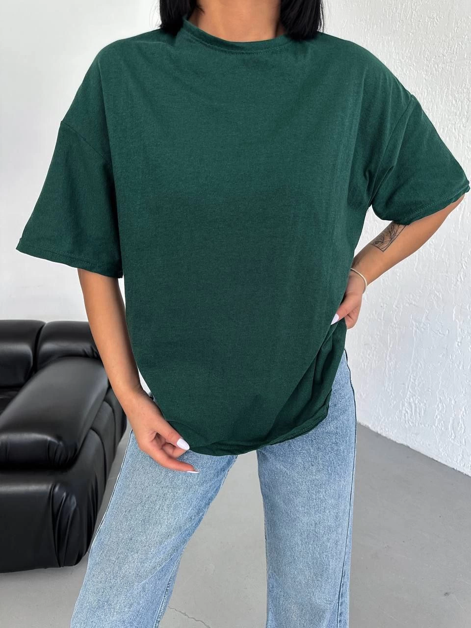 Kadın Düz T-Shirt Kısa Kol Bisiklet Yaka Oversize Rahat Kalıp Günlük Tişört – Haki
