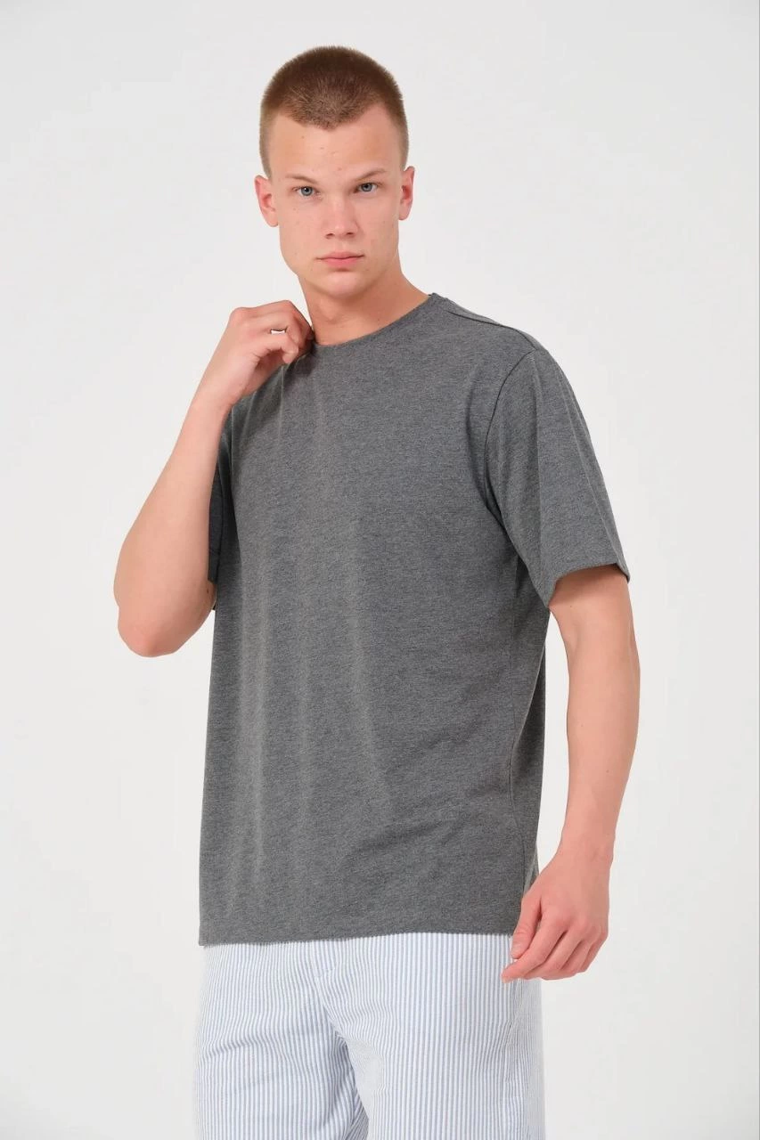 Erkek Düz Bisiklet Yaka Tişört Kısa Kol Yazlık T-Shirt – Antrasit