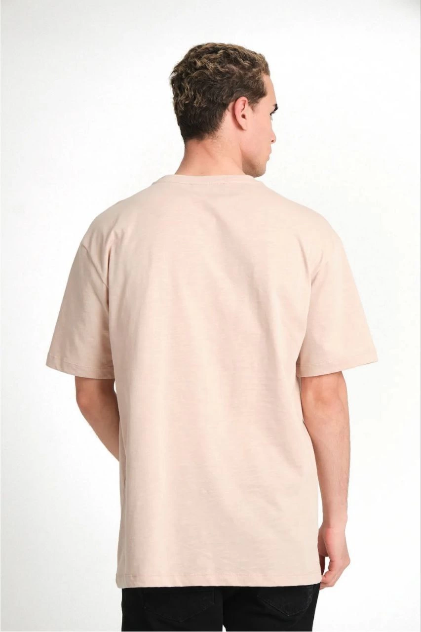 Erkek Düz Penye Tişört Bisiklet Yaka Kısa Kol Regular Fit T-Shirt - Bej - Image 2