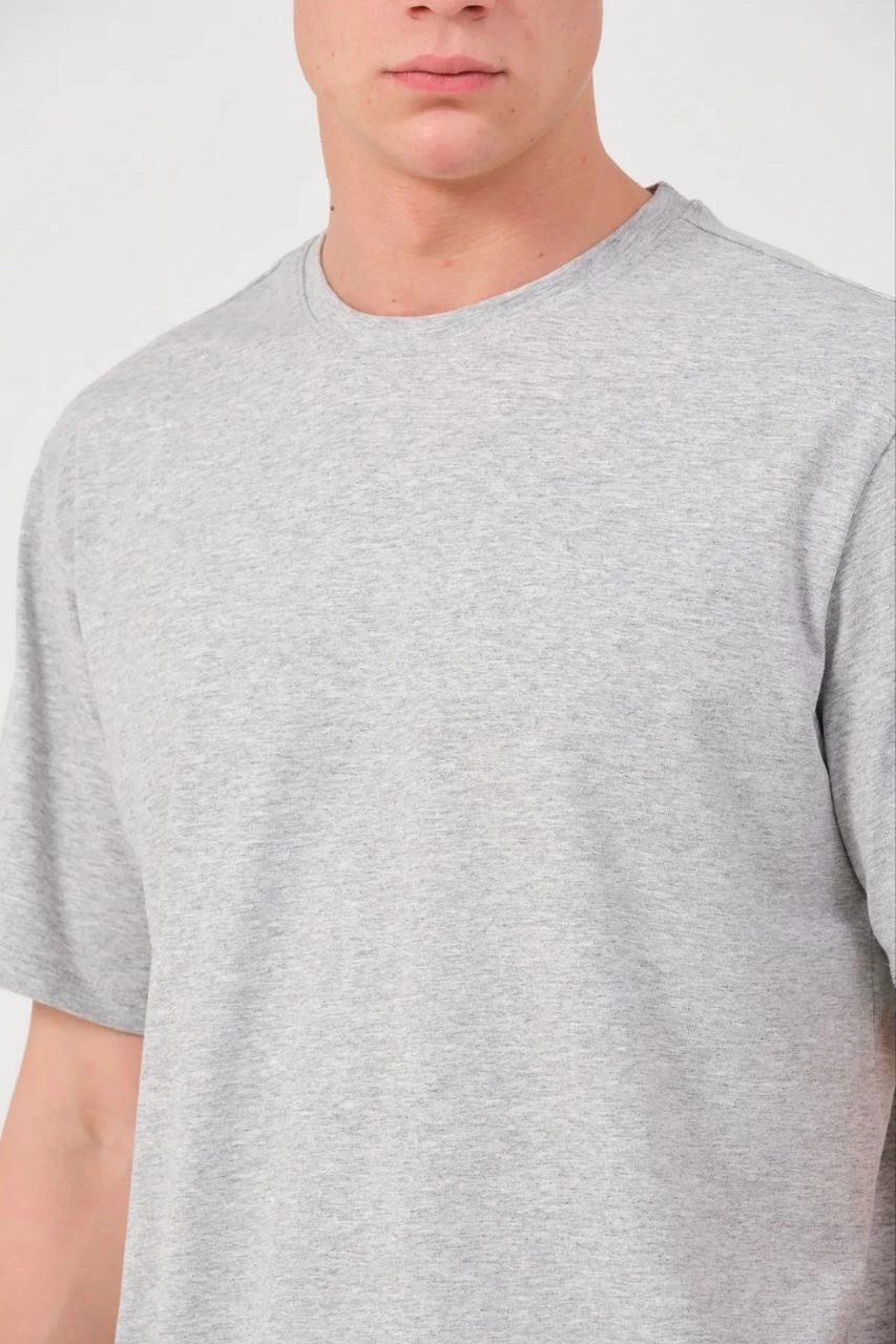 Erkek Düz Penye Tişört Bisiklet Yaka Kısa Kol Regular Fit T-Shirt - Gri - Image 3