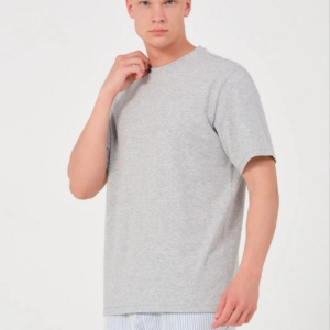 Erkek Düz Penye Tişört Bisiklet Yaka Kısa Kol Regular Fit T-Shirt - Gri